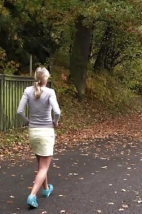 Attractive Blonde Is Desperate To Pee While Outside