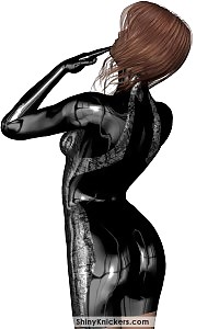 Artificial Minx In A Glossy Black Gown