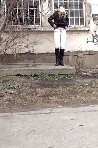 Stunning Blonde Bitch Is Filmed Pissing In Public