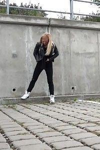 Appealing Blonde Squats Outside To Piss In The City