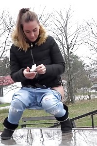 Good-looking Chick Naomi Bennet Pisses In A Puddle