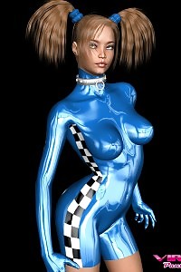A Virtual Sweetie In Her Blue Firm Latex Dress