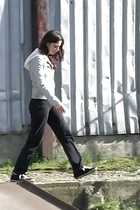 Impressive Black-haired Filmed Twice Peeing Outside